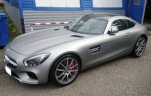 Полная оклейка Mercedes-Benz AMG GT пленкой серый матовый металлик