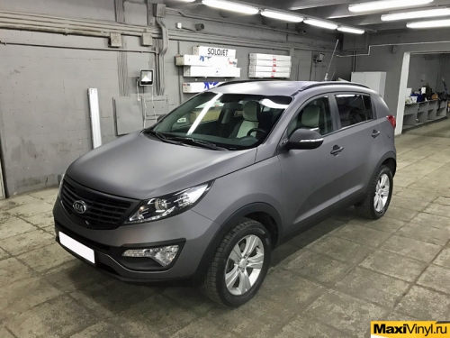 Полная оклейка KIA Sportage в серый матовый металлик